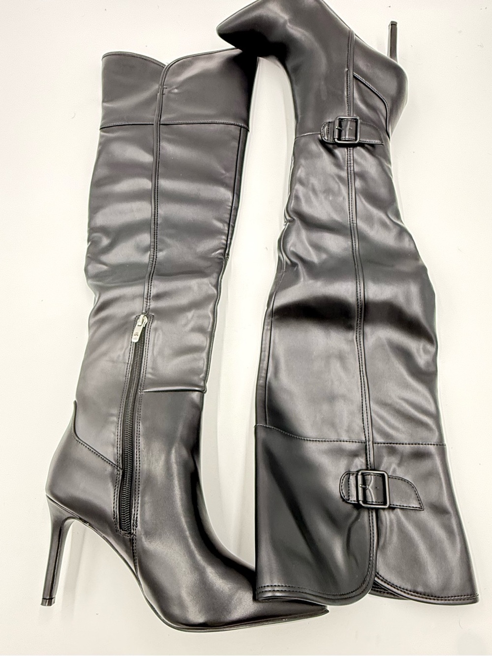 NIB Nine West Black Leather Flye Over The Knee Heeled Boots Size 7.5M